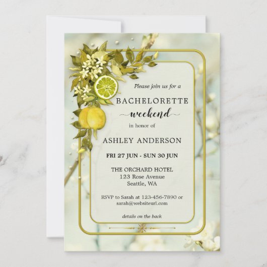 Lemon Orchard Waterverf Bachelorette Weekend Kaart (Voorkant)