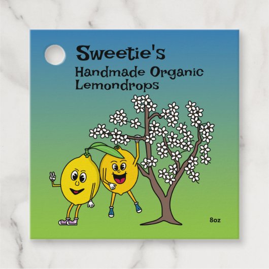 Lemon Pals Grappige Cartoon Marmalade Snoep en mee Bedankjes Labels (Voorkant)