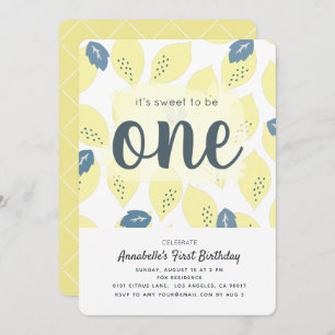 Lemon Pattern 1st Birthday Party Invitation Kaart