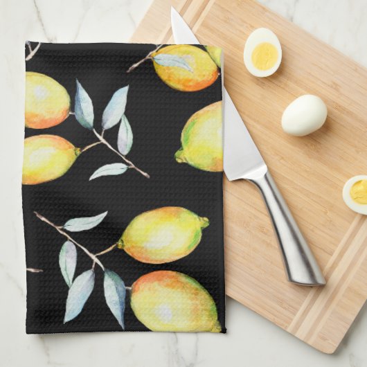 Lemon Pattern Black Theedoek (Quarter Fold)