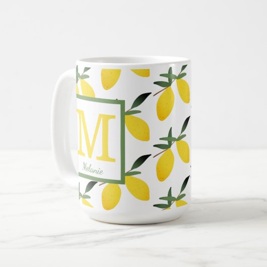  Lemon Pattern Monogram Name Mok (Voorkant links)
