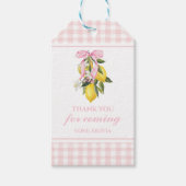 Lemon Pink Bow Gingham Coquette Preppy verjaardag Cadeaulabel (Voorkant)