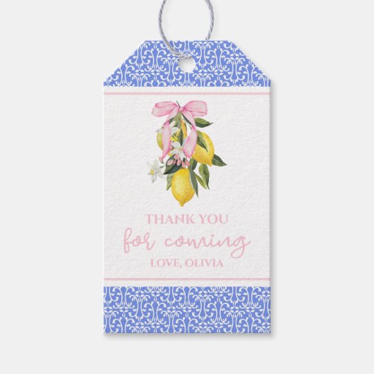 Lemon Pink Bow preppy baby shower Cadeaulabel (Voorkant)