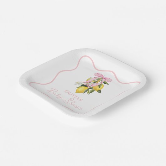 Lemon Pink Bow preppy Coquette Baby shower Papieren Bordje (Gebogen)