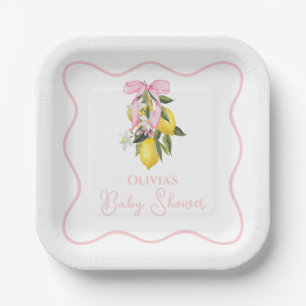 Lemon Pink Bow preppy Coquette Baby shower Papieren Bordje