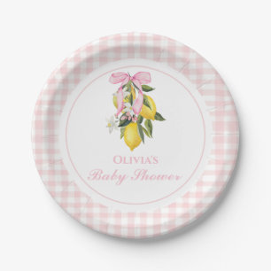 Lemon Pink Bow preppy Coquette baby shower Papieren Bordje
