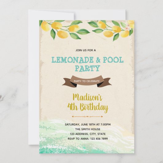 Lemon pool party Uitnodiging (Voorkant)