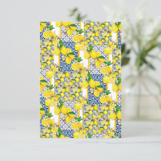 Lemon Portugal Azulejo Mediterranean Santorini Bedankkaart (Staand voorkant)