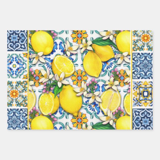 Lemon Portugal Azulejo Mediterranean Santorini Inpakpapier Vel (Voorkant 2)