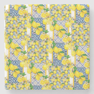 Lemon Portugal Azulejo Mediterranean Santorini Stenen Onderzetter