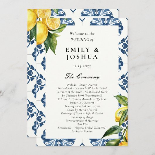 Lemon Positano Programme de Cérémonie Mariage ital (Devant / Derrière)