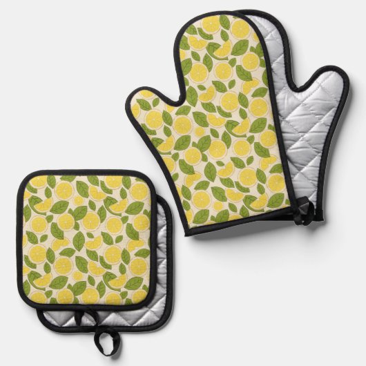 Lemon Print Ovenwant & Pannenlap Set (Voorkant / Achterkant)