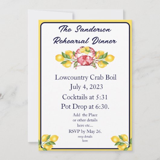Lemon Red Crab Boil Noviación White Navy Yellow Kaart (Voorkant)