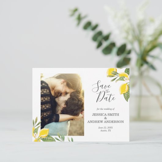 Lemon Save the Date Briefkaart Elegant Summer Boho (Staand voorkant)