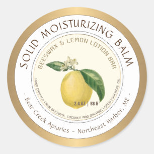 Lemon Scented Beeswax Lotion Bar Gold Border Ronde Sticker