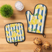 Lemon Seamless Pattern Pot Holder and Oven Mitt Ovenwant & Pannenlap Set (Top down)