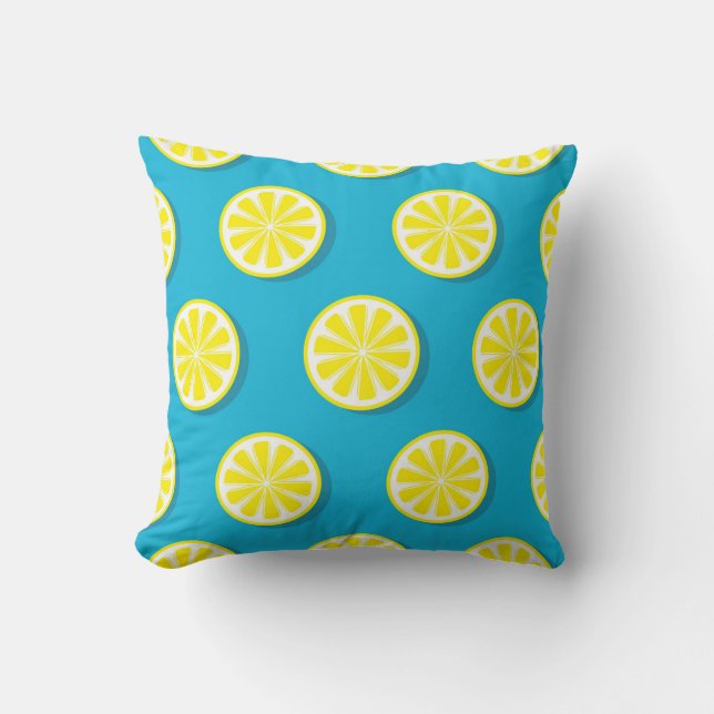 Lemon Slice Pattern op Blue Reversible Kussen (Voorkant)