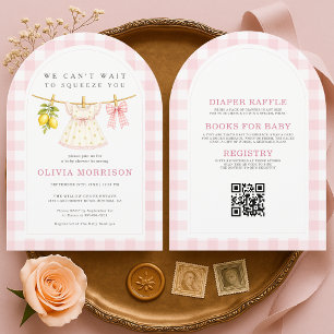 Lemon Squeeze Roze Meisje Waslijn Baby Shower Kaart
