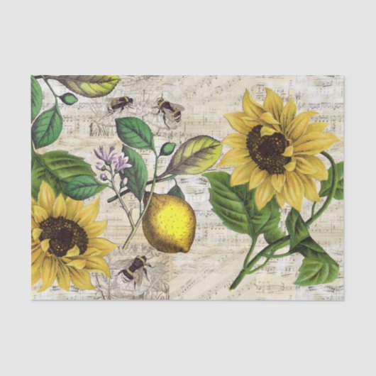  Lemon Sunflower Music Tissue Paper Tissuepapier (Voorkant)