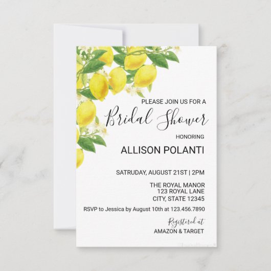 Lemon Thema Vrijgezellenfeest Invite Kaart (Voorkant)