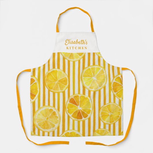 Lemon Theme Stripes Name Apron Schort (Voorkant)