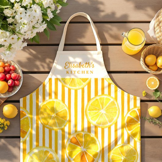 Lemon Theme Stripes Name Apron Schort