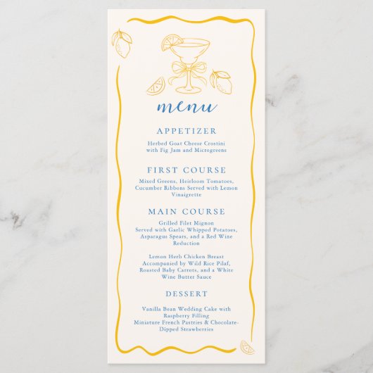 Lemon Theme Yellow Stripes Flat Menu (Devant)