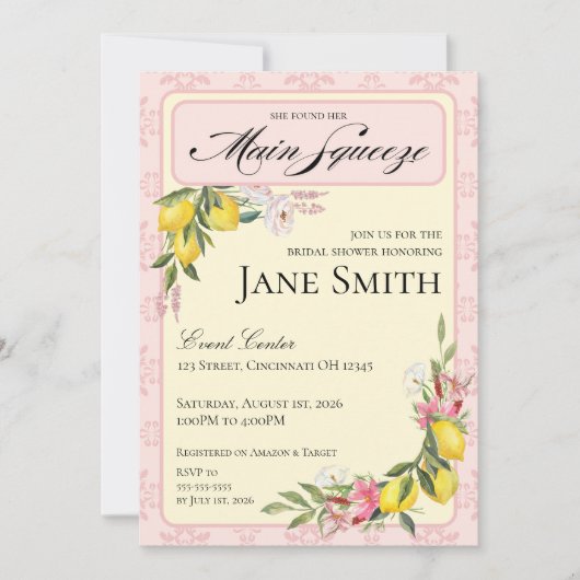 Lemon Themed Bridal Shower Invitation (Devant)