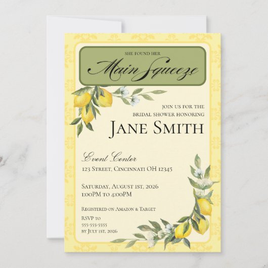 Lemon Themed Bridal Shower Invitation Kaart (Voorkant)