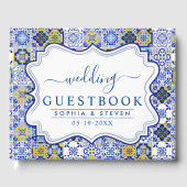 Lemon-Themed Mediterranean Tile Wedding Gastenboek (Voorkant)
