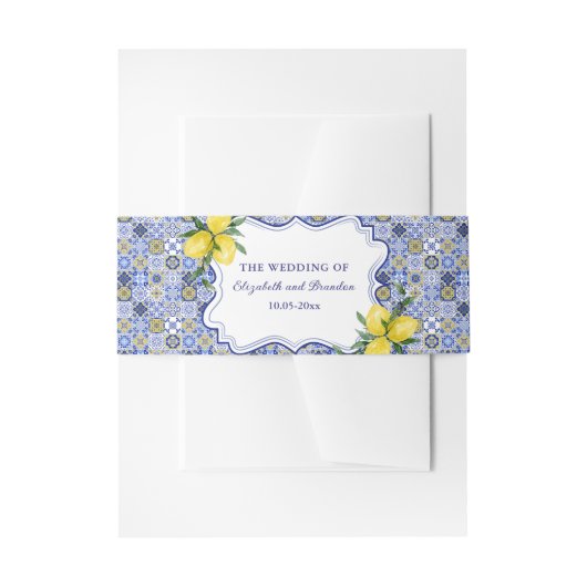 Lemon-Themed Mediterranean Tile Wedding Uitnodigingen Wikkel (Voorkant Voorbeeld)