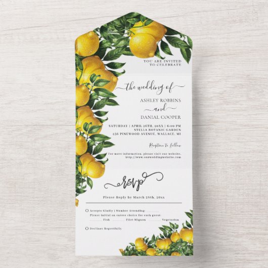 Lemon ThMED Citrusy Wedding All In One Uitnodiging (Binnen)
