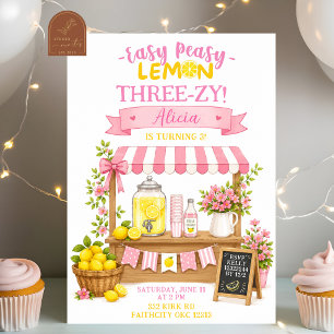 Lemon Threezy Roze Meisje Verjaardagsuitnodiging Kaart