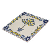 Lemon Tree in Blue and White Pot Lemons Border Tegeltje (Zijkant)
