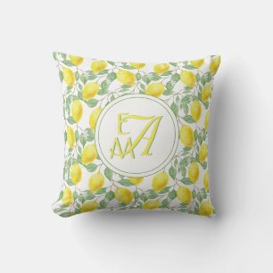 Lemon Tree Monogram Pattern Yellow Green Decor Kussen