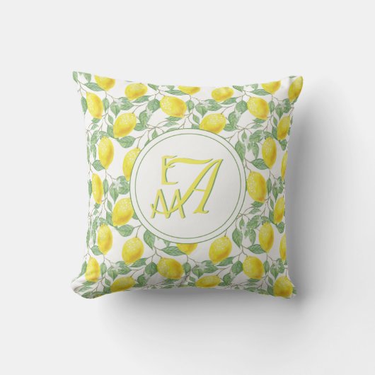 Lemon Tree Monogram Pattern Yellow Green Decor Kussen (Voorkant)