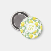 Lemon Tree Monogramed Pattern Yellow Green Decor Magneet (Voorkant / Achterkant)