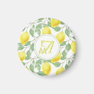 Lemon Tree Monogramed Pattern Yellow Green Decor Magneet