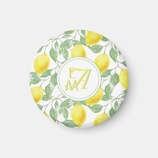 Lemon Tree Monogramed Pattern Yellow Green Decor Magneet (Voorkant)