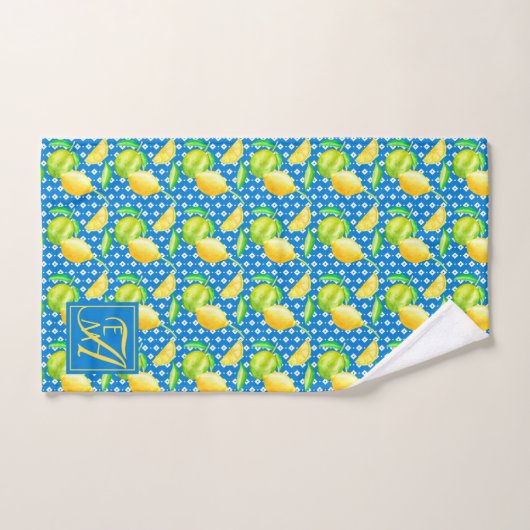 Lemon Tree Ocean Blue MONOGRAM Pas getrouwd Wedden Bad Handdoek (Handdoek)