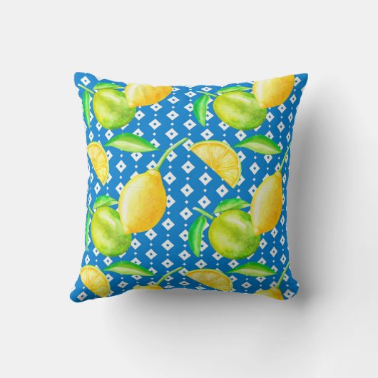 Lemon Tree Ocean Blue MONOGRAM Pas getrouwd Wedden Kussen (Achterkant)