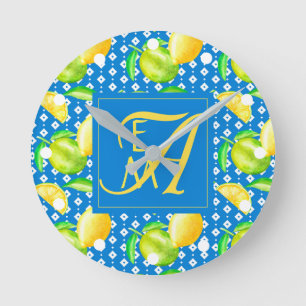 Lemon Tree Ocean Blue MONOGRAM Pas getrouwd Wedden Ronde Klok