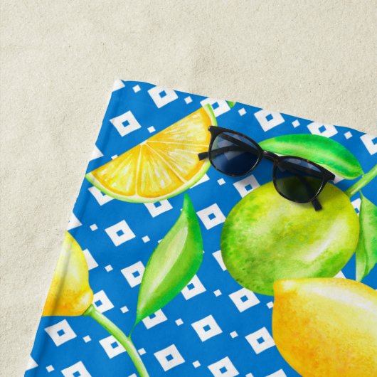 Lemon Tree Ocean Blue MONOGRAM Pas getrouwd Wedden Strandlaken (In situ)