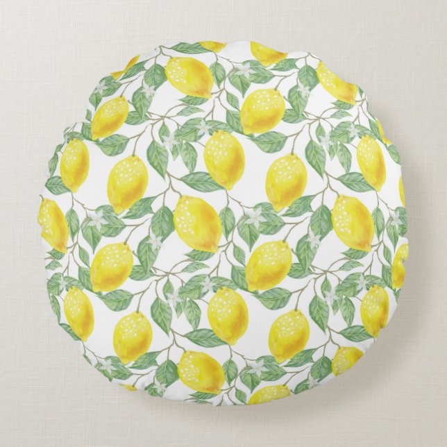 Lemon Tree Patroon Rond Kussen (Voorkant)