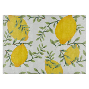 Lemon Tree Print Glass Cutting Board Snijplank