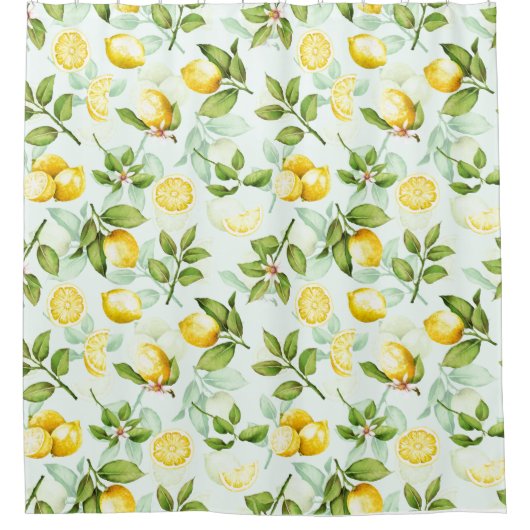 Lemon Tropical Summer Fruit Pattern on Mint Douchegordijn (Voorkant)