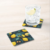 Lemon tuinpatroon. Gele tropische citrusvruchten Vierkante Kartonnen Onderzetter (Insitu)