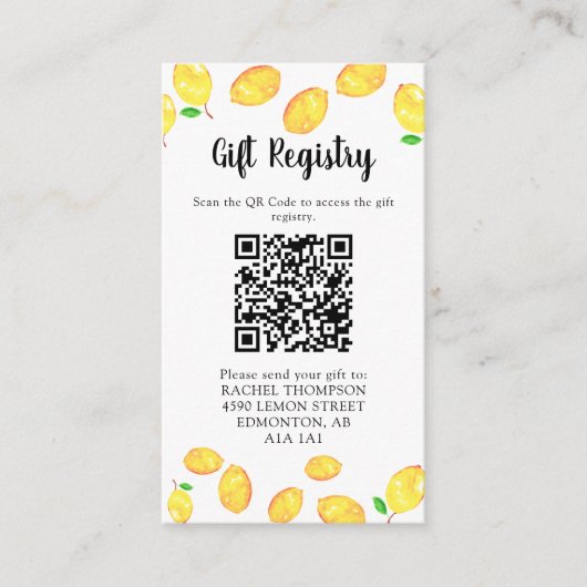 Lemon Vrijgezellenfeest Cadeau QR-code Informatiekaartje (Voorkant)