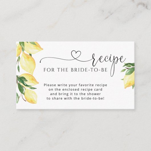 Lemon Vrijgezellenfeest Recipe Request Enclosure C Informatiekaartje (Voorkant)