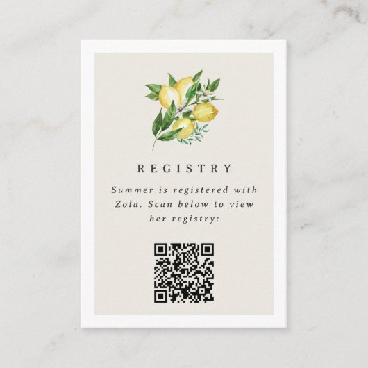 Lemon Vrijgezellenfeest Registry Kaart met QR-code (Voorkant)